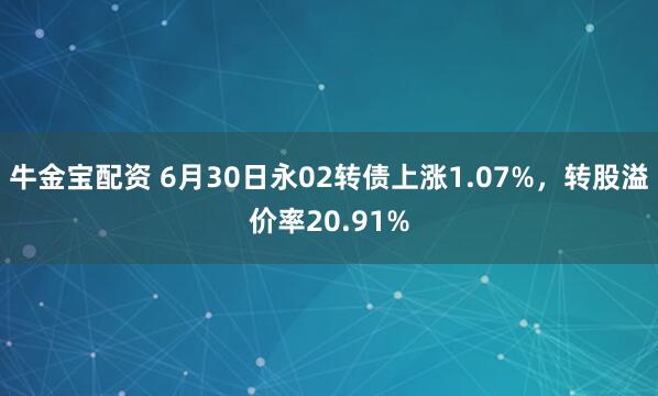 牛金宝配资 6月30日永02转债上涨1.07%，转股溢价率20.91%
